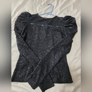 Streetwear Society Black Lace Puff Sleeve Long Sleeve Top